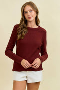 Western Yoke Ribbed Long sleeved Tee - Cinnamon or Acorn